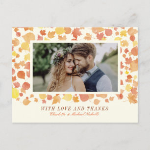 Carte Postale Watercolor Autumn Feuilles Photo Merci Postcard