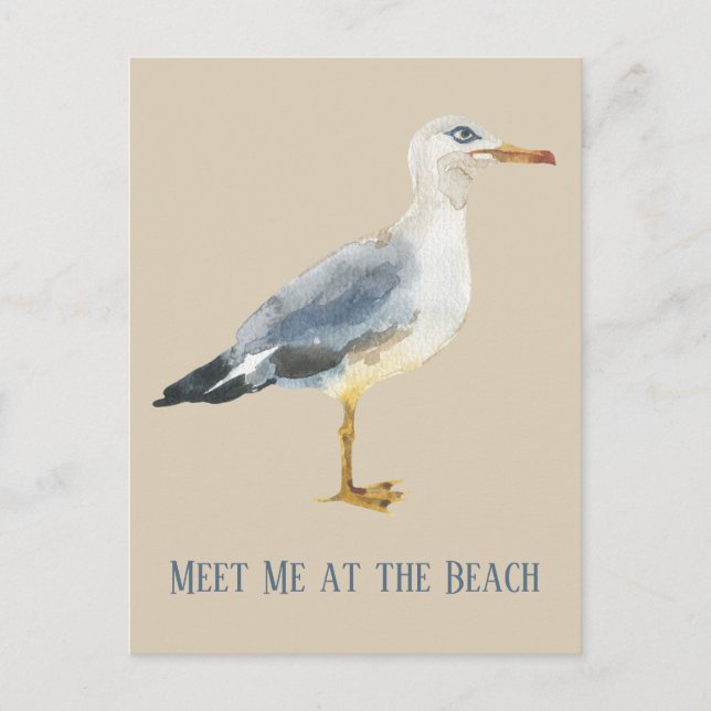 Carte Postale Watercolor Beach Seagull Personalized (Devant)