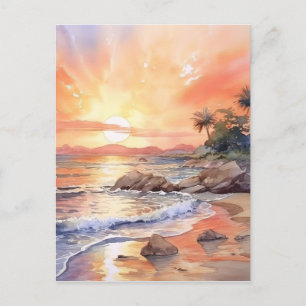 Carte Postale Watercolor Beach Sunset Arrière - plan