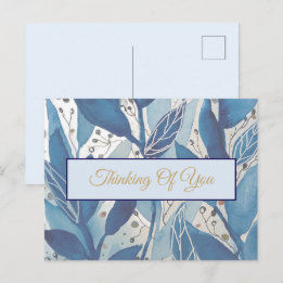 Carte Postale Watercolor blue leaves Thinking of You | Botanical