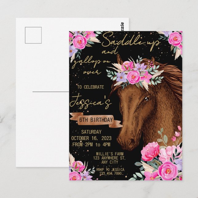 Carte Postale Watercolor cheval anniversaire cheval (Devant / Derrière)