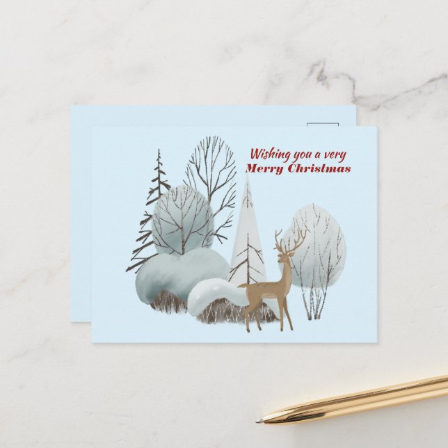 Carte Postale Watercolor Deer Vous Souhaite Un Très Joyeux Noël (Devant/Arrière en situation)