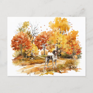 Carte Postale Watercolor Fall Chien Design - Pointeur allemand