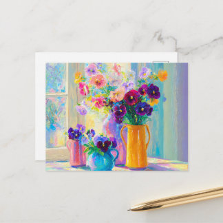 Carte Postale Watercolor Floral Purple and Pink Pansies