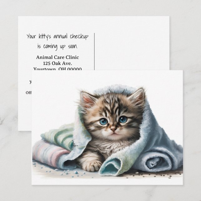 Carte Postale Watercolor Kitten Clinique vétérinaire (Devant / Derrière)