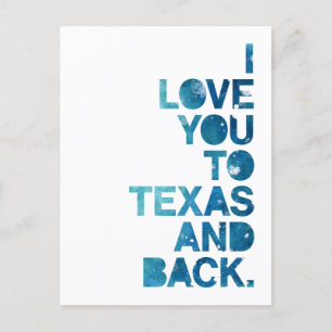 Carte postale Watercolor Love You To Texas et Back