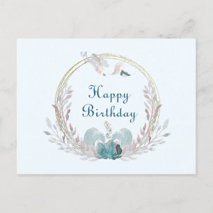 Carte postale Watercolor Mermaid & Wreath Bird