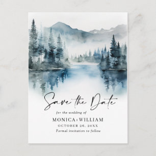 Carte Postale Watercolor Mountains Forest Wedding Enregistrer la