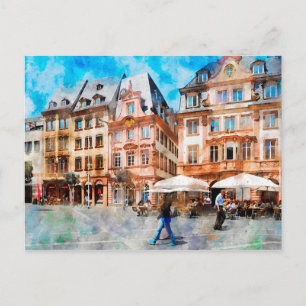 Carte Postale Watercolor painting of Market squard à Mayence.
