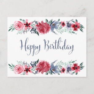 Carte Postale Watercolor Peony Joyeux anniversaire