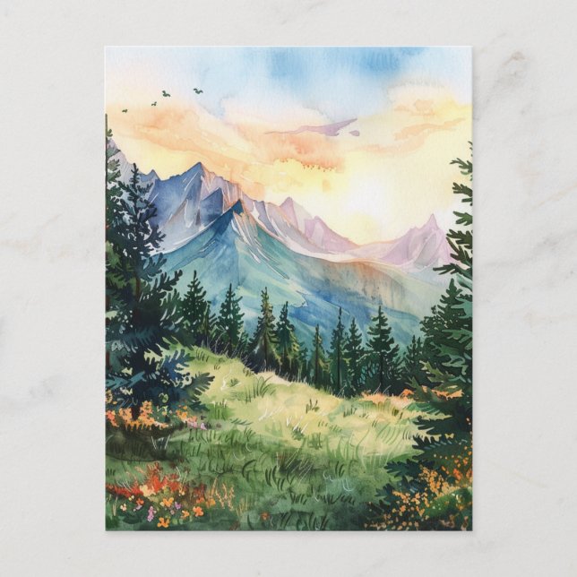 Carte Postale Watercolor Summer Mountain (Devant)