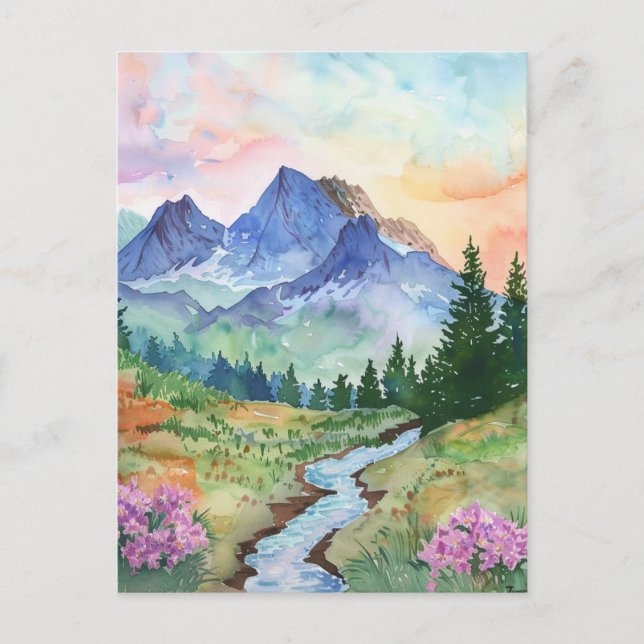 Carte Postale Watercolor Summer Mountain (Devant)