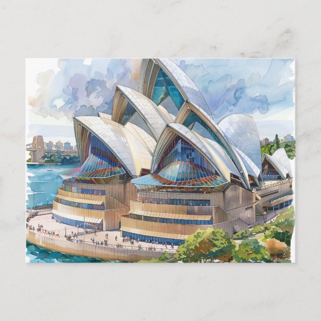 Carte Postale Watercolor Sydney Opera House Aussie (Devant)