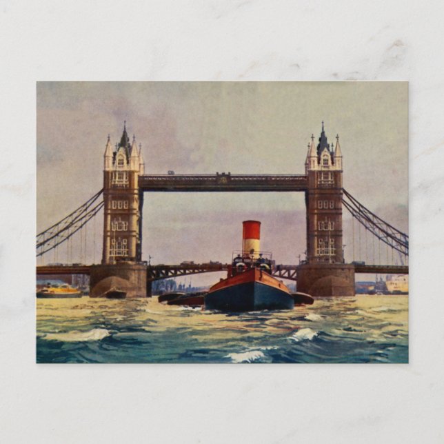 Carte Postale Watercolor Tower Bridge, vapeur Londres (Devant)