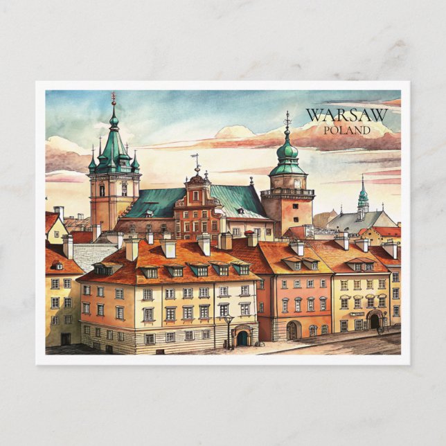 Carte postale Watercolor Varsovie Pologne Cityscap (Devant)