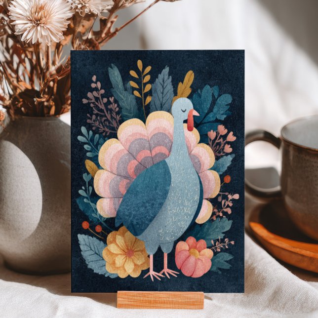 Carte Postale Watercolor Whimsical Turkey Botanical Thanksgiving (Créateur téléchargé)