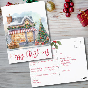 Carte Postale Watercolor Winter Scène Joyeux Noël Typographie