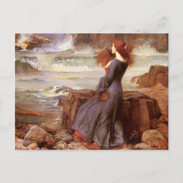 Carte Postale Waterhouse Miranda - La Tempête (Devant)