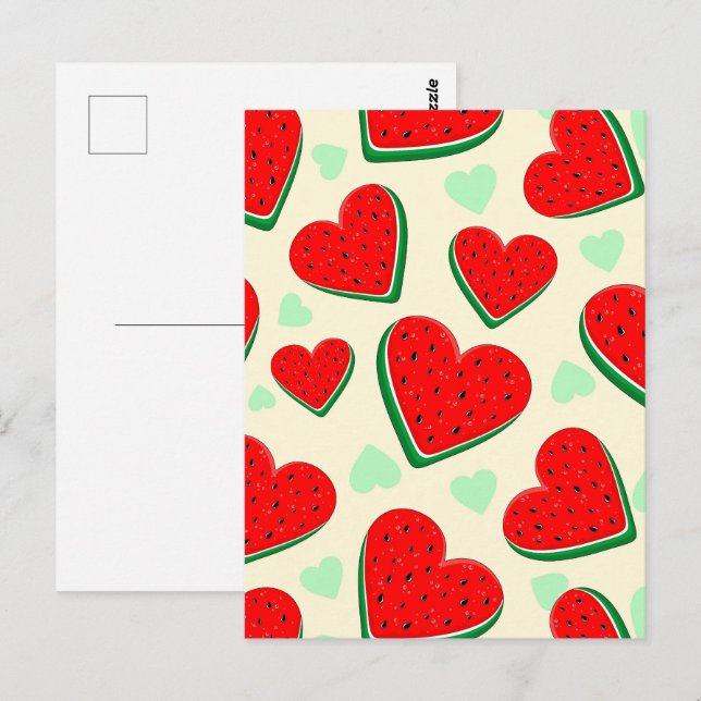 Carte Postale Watermelon Heart Valentine's Day Free Palestine (Devant / Derrière)