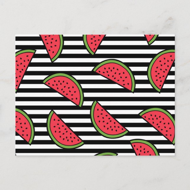 Carte Postale Watermelon sur Motif Black & White Stripes (Devant)
