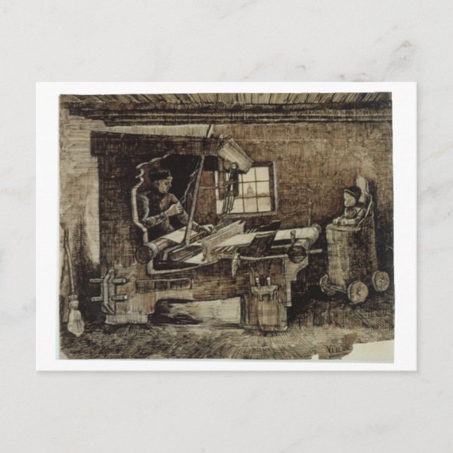 Carte Postale Weaver avec bébé en haute chaise Van Gogh Fine Art (Devant)