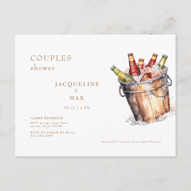 Carte Postale Wedding shower du seau de couples de bière (Devant)