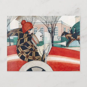 Carte Postale Wegener - Fille et Carlin dans une automobile