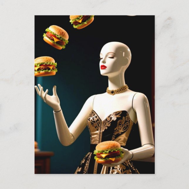 Carte Postale Weird Mannequin with Cheeseburgers (Devant)
