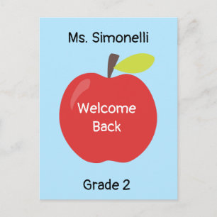 Carte Postale Welcome Back School Teacher Red Apple