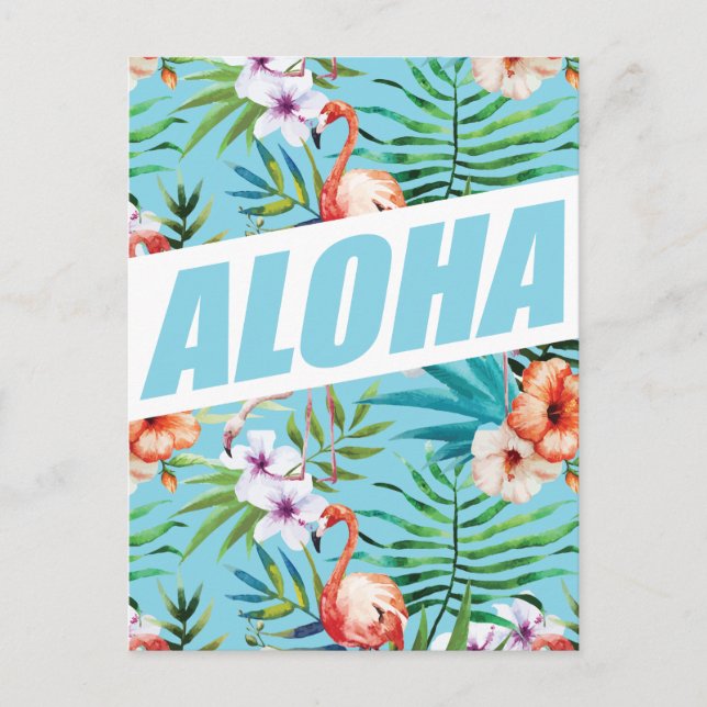 Carte Postale Wellcoda Aloha Flamant rose d'été vacances (Devant)