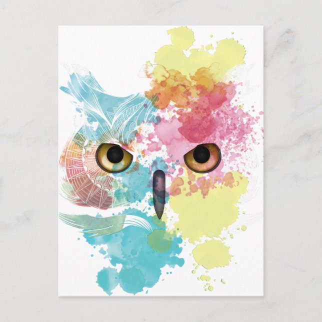 Carte Postale Wellcoda Imaginaire Chouette animale Beau oeil (Devant)