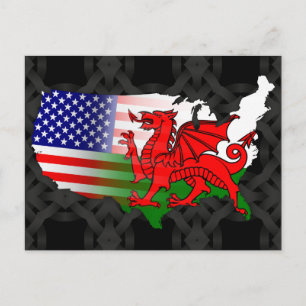 Carte postale Welsh American Flags Map