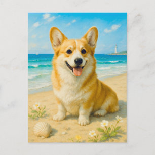Carte postale Welsh Queen Beach Lighthouse Corgi