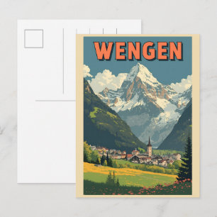 Carte Postale WENGEN vintage ski Suisse Alpes suisses cadeaux