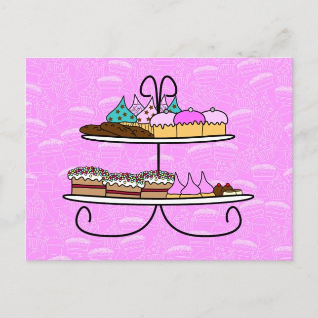 Carte Postale wenskaart - Filles de fête - Thé élevé - cupcakes (Devant)