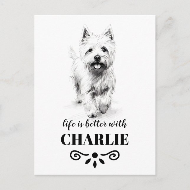 Carte Postale West Highland White Terrier Nom du chien personnal (Devant)