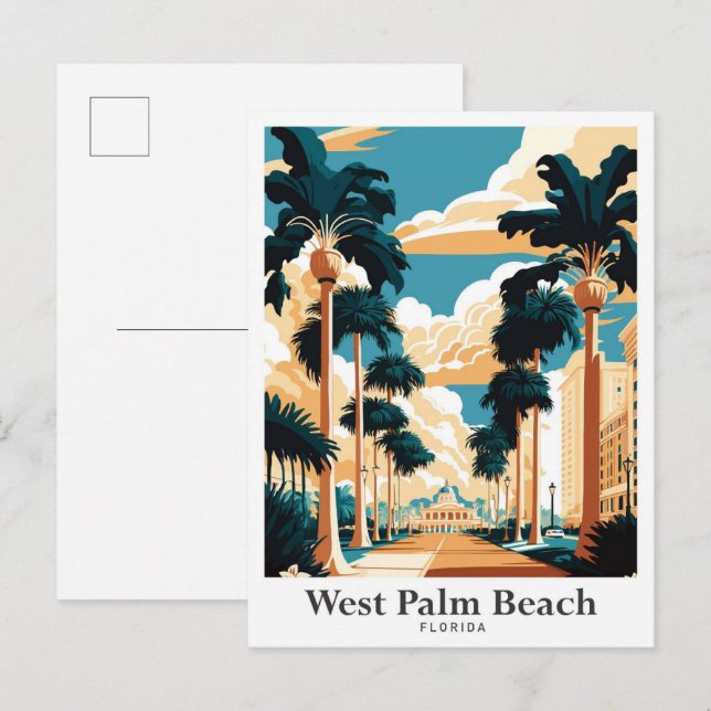 Carte Postale West Palm Beach Floride Art Voyage Illustration (Devant / Derrière)