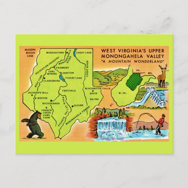Carte Postale  West Virginia Monongahela Valley Postcard (Devant)