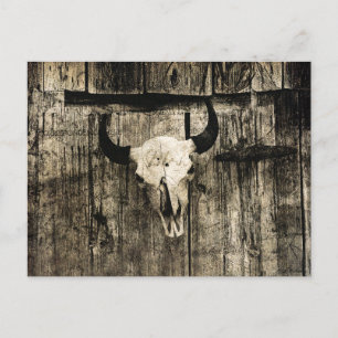 Carte Postale Western Bull Crâne Bois Grange Sepia Rustique Vint