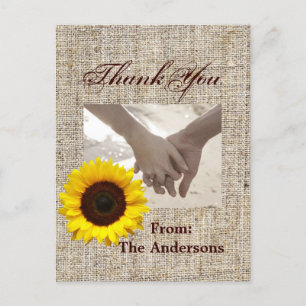 Carte Postale Western Country Burlap Sunflower Mariage merci