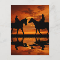 Western Sunset Horseback équitation silhouette cow