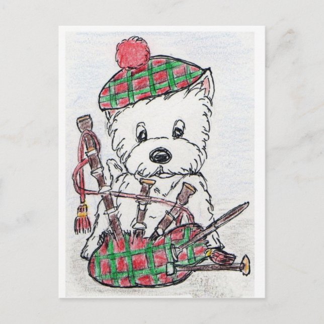 Carte Postale Westie Bagpipes (Devant)