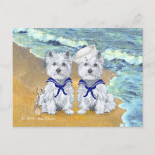 Carte Postale Westie Sailor Twins à la plage