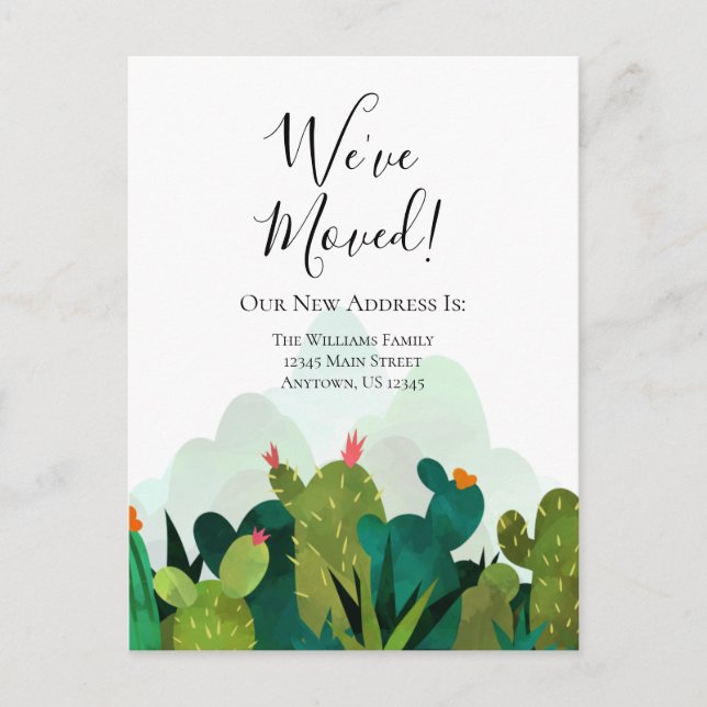 Carte Postale We've Moved Watercolor Cactus Cacti Moving (Devant)