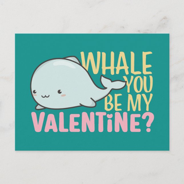 Carte Postale Whale You Be My Valentine Cute Kid Valentine's Day (Devant)