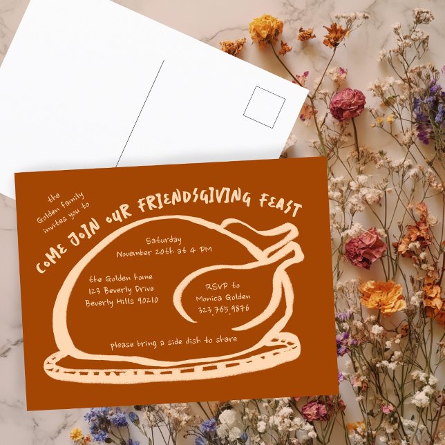 Carte Postale Whimsgiving Friendsgiving Dîner sur mesure (Whimsical Thanksgiving Friendsgiving Dinner Custom Postcard
)