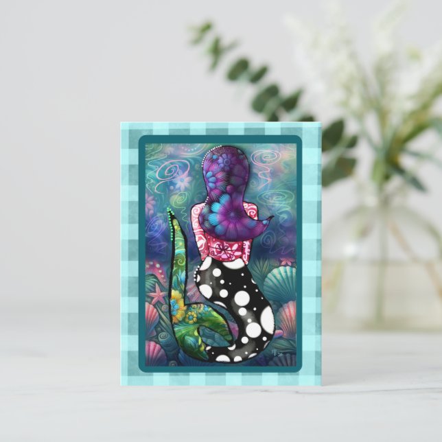 Carte Postale Whimsical Abstract Mermaid Nautical Teal Seashells (Debout devant)