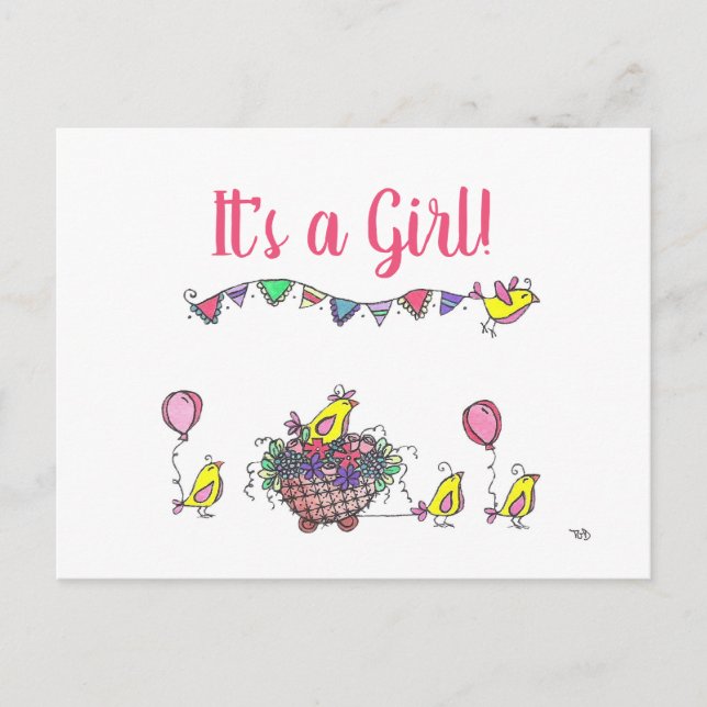 Carte Postale Whimsical Birds on Parade Virtual Baby Card Douche (Devant)