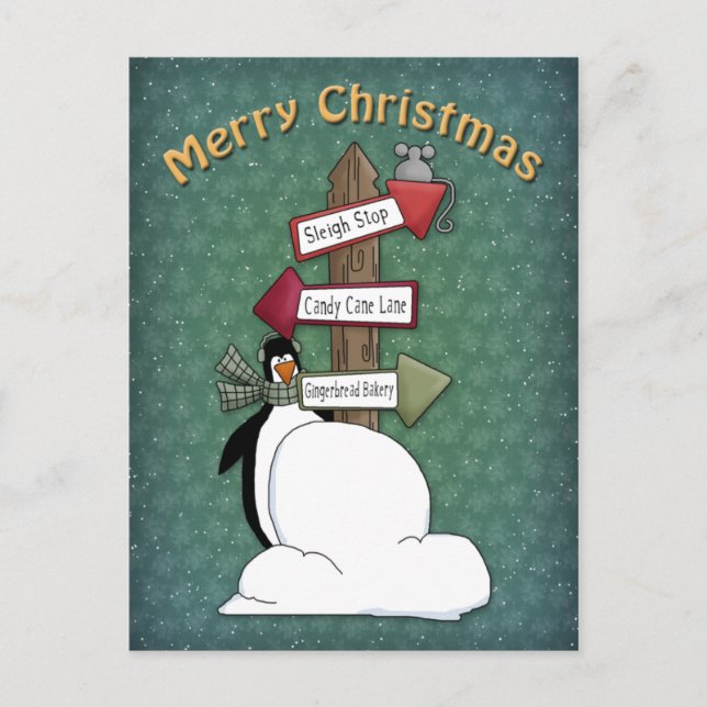 Carte Postale Whimsical, conception de pingouin mignon (Devant)