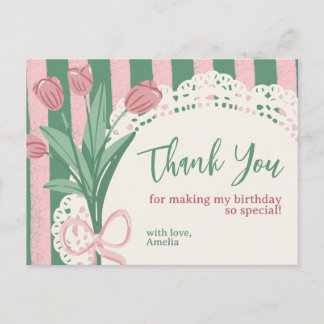 Carte Postale Whimsical Coquette Tulip & Bow Custom Thank You